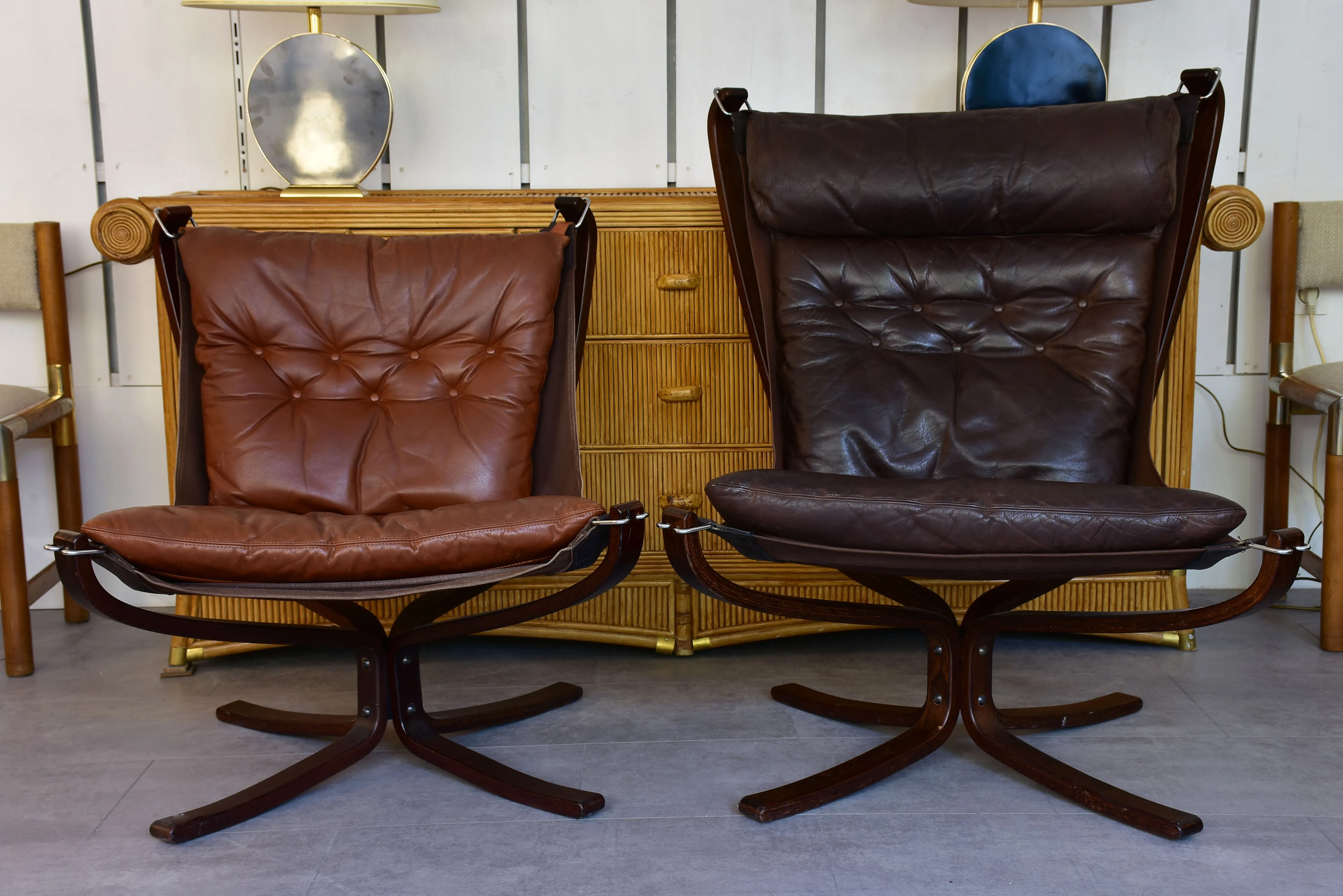 Large pair of Norwegian Falcon chairs attributed to Sigurd Ressell