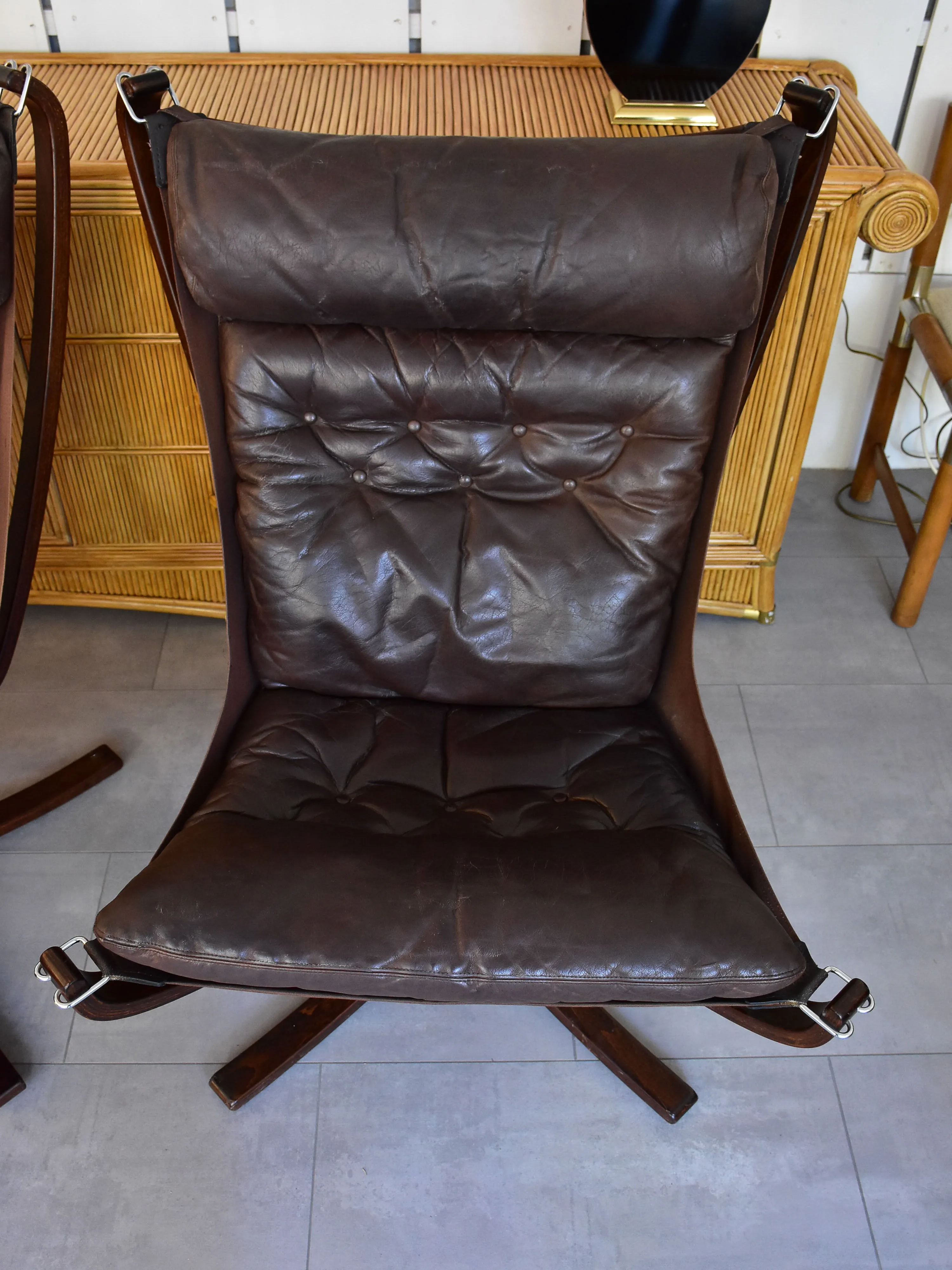 Large pair of Norwegian Falcon chairs attributed to Sigurd Ressell