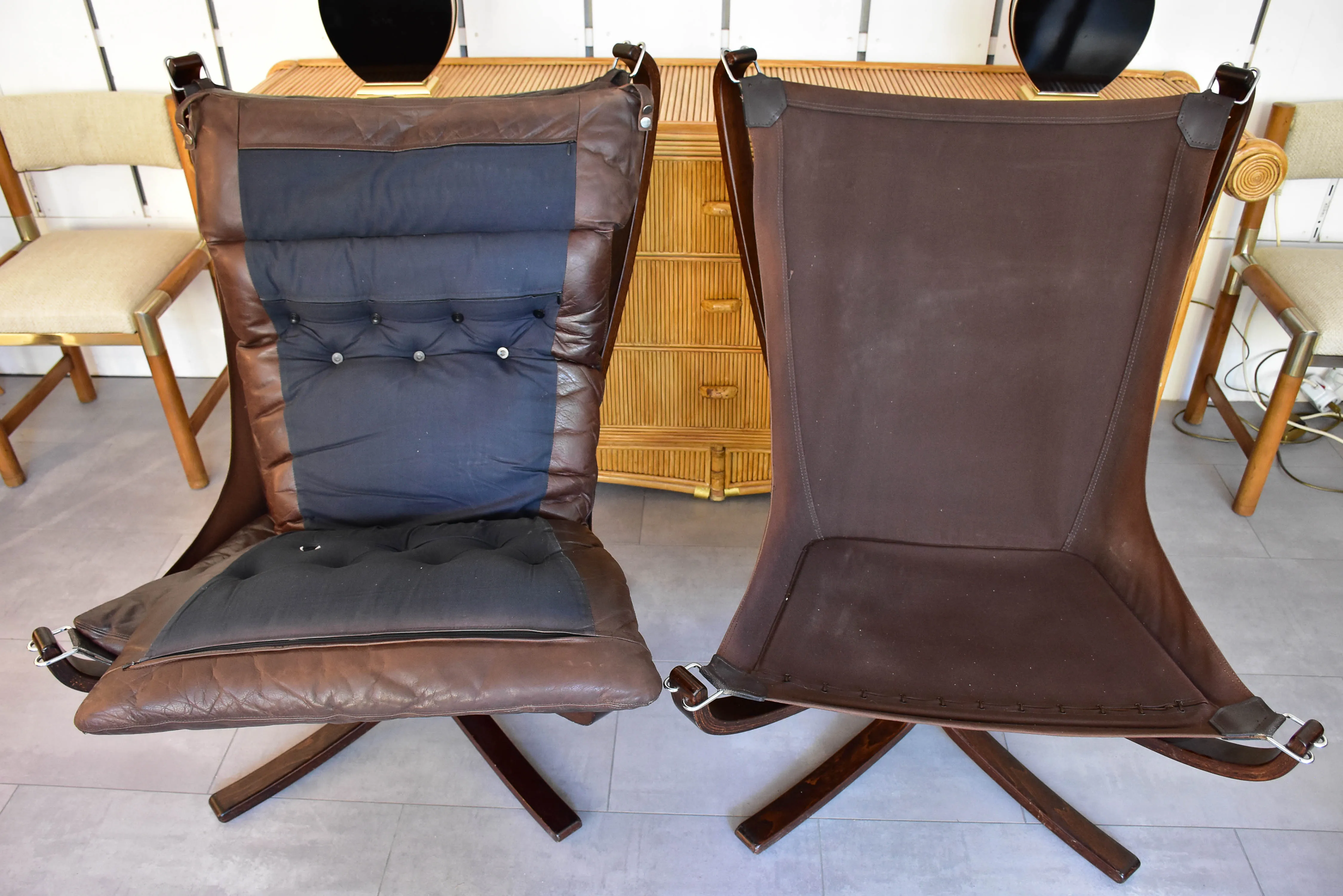 Large pair of Norwegian Falcon chairs attributed to Sigurd Ressell