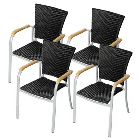 Lawn Dining Chair Set of 4 PE Wicker Patio Chairs Outdoor Furniture Lightweight Sturdy Stackable Chair with Aluminum Frame