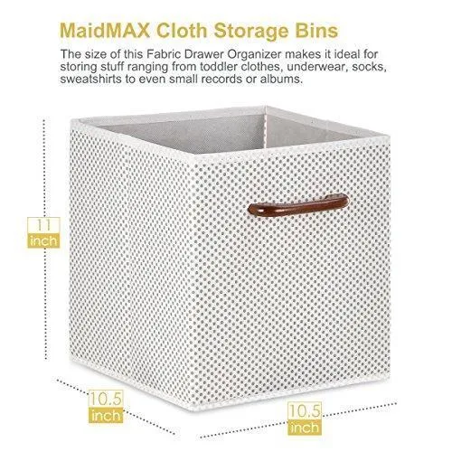 MaidMAX Cloth Storage Bins Cubes Baskets Containers with Wooden Handle for Home Closet Bedroom Drawers Organizers, Foldable, Gray Chevron, Set of 6