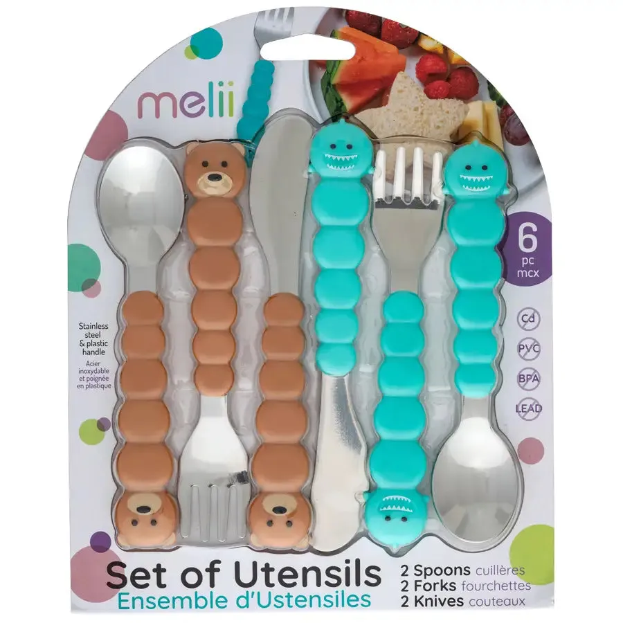 Melii Utensil Set - Brown Bear & Blue Shark (6 Pcs)