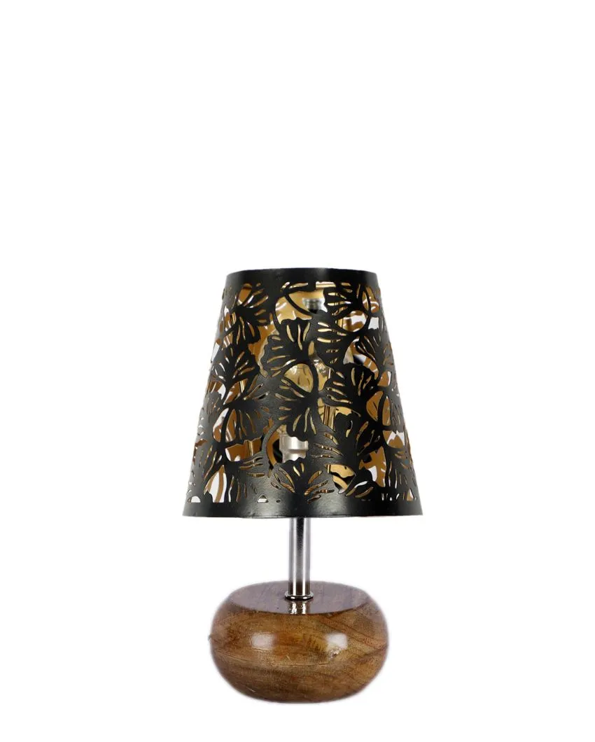 Metal Etching Table Lamp With Natural Wood Hemisphere Round Base | 6 x 8 inches