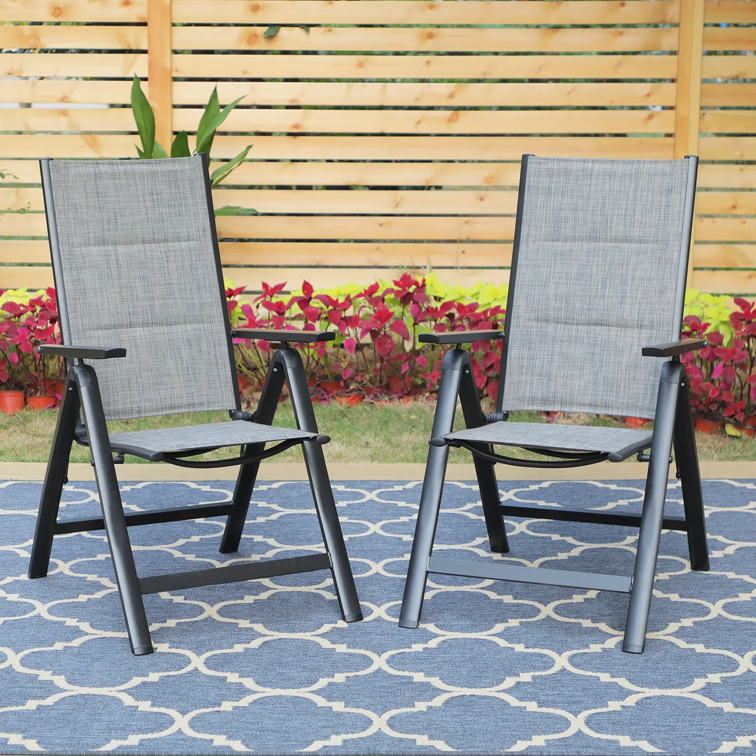 MFSTUDIO Pre-assembled Patio Padded Textilene Foldable Chairs, Set of 2