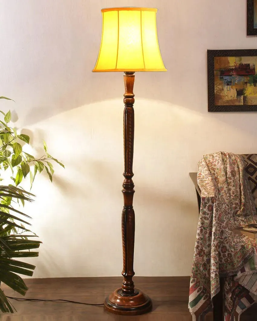 Modern Design Cotton Shade Wooden Floor Lamp | 12 X 57 inches