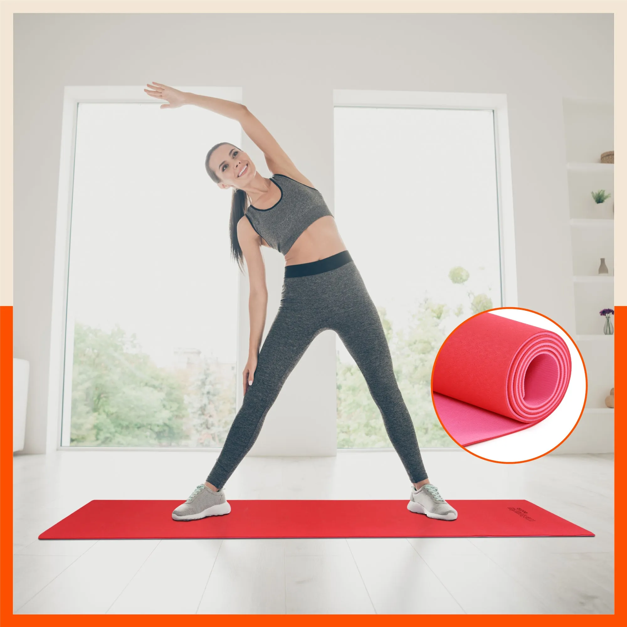 Moksh Premium Yoga Mat | Red & Pink (Size: 24” x 72” Thickness: 6mm)