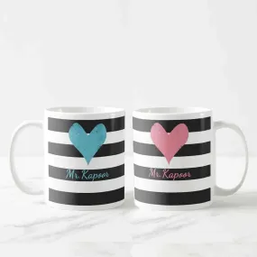 Mr Mrs Custom Mugs - Heart Strips