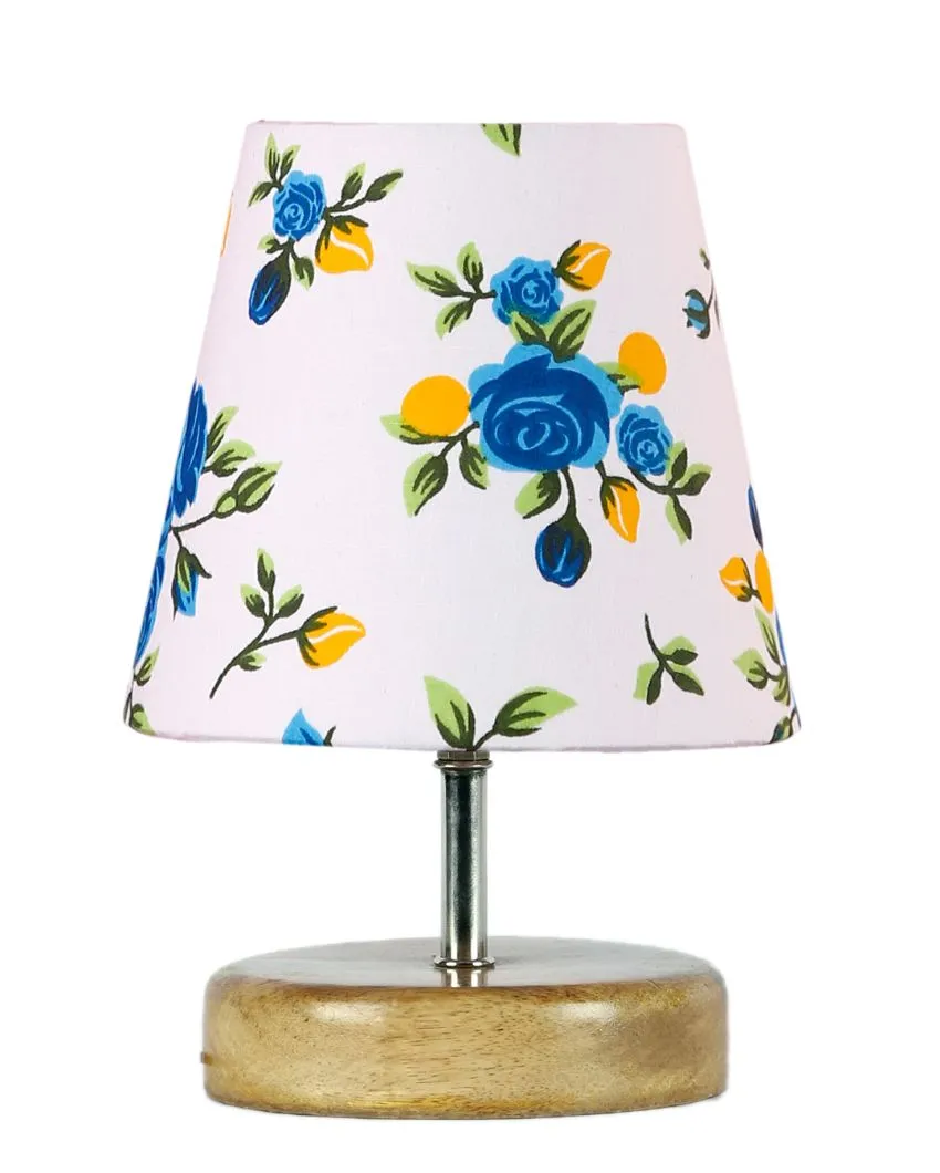 Natural Wood Base Cotton Round Table Lamp | 6 x 8 inches