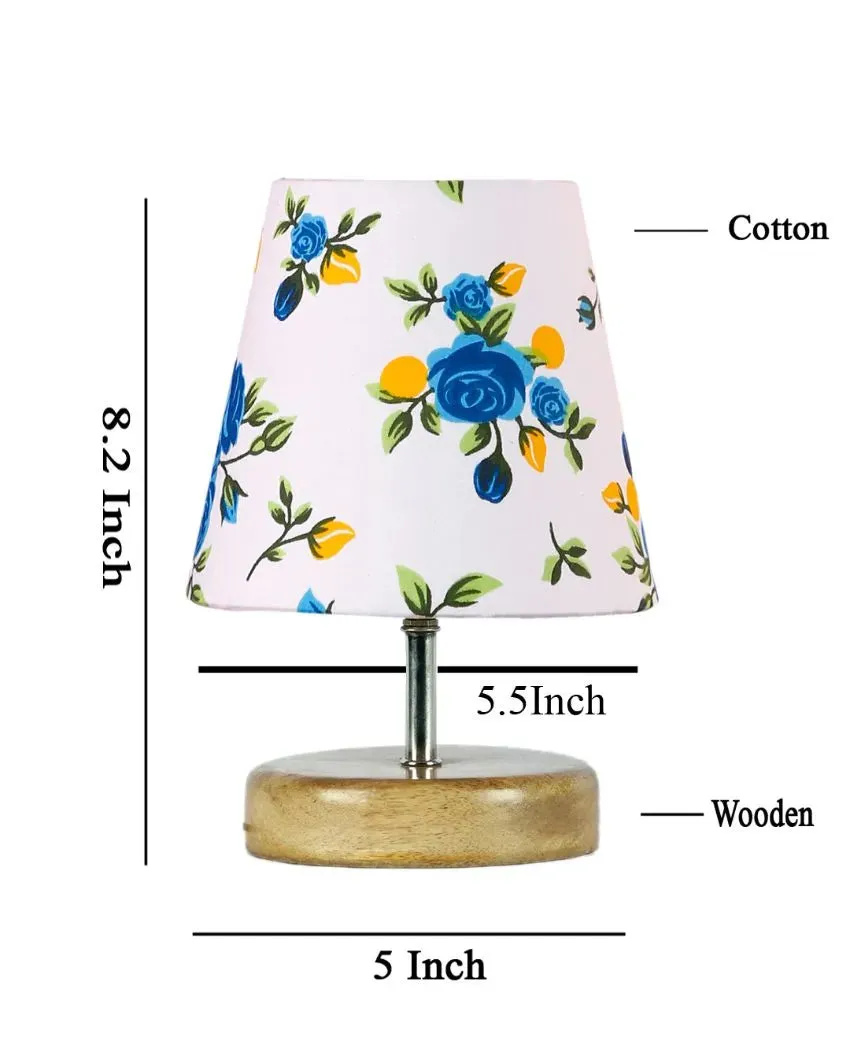 Natural Wood Base Cotton Round Table Lamp | 6 x 8 inches