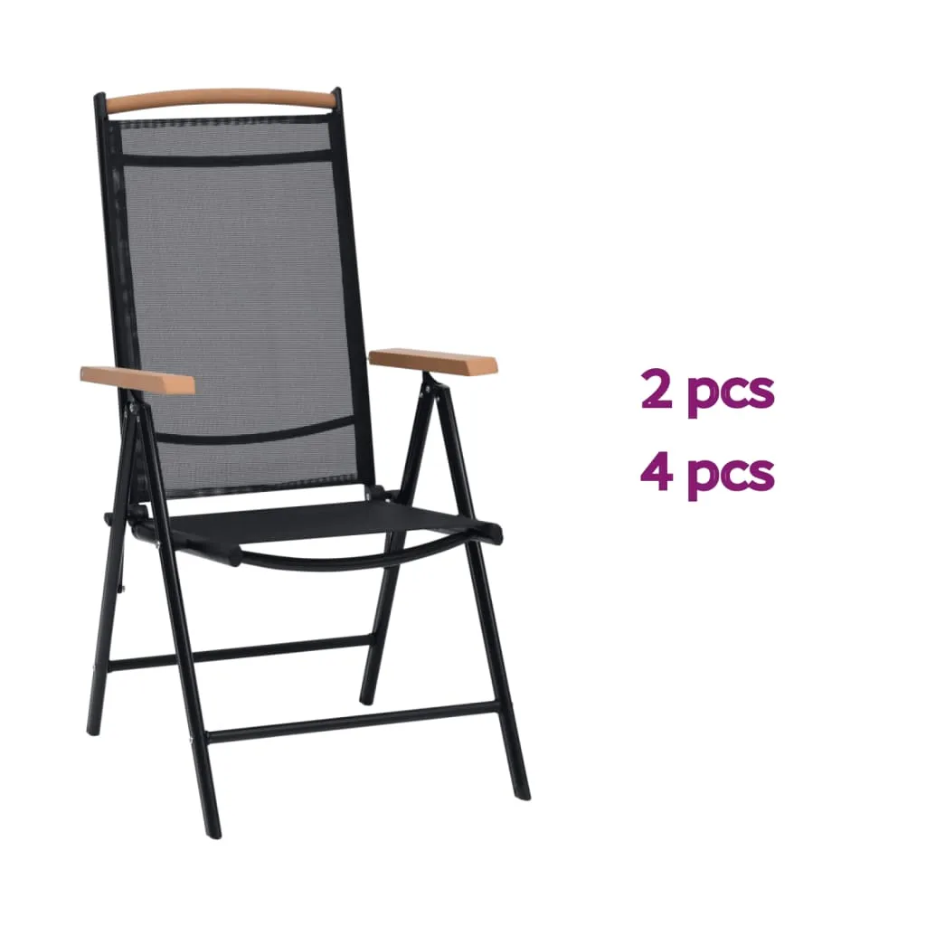 Patio Folding Chairs Camping Garden Chair with Armrest Textilene Black