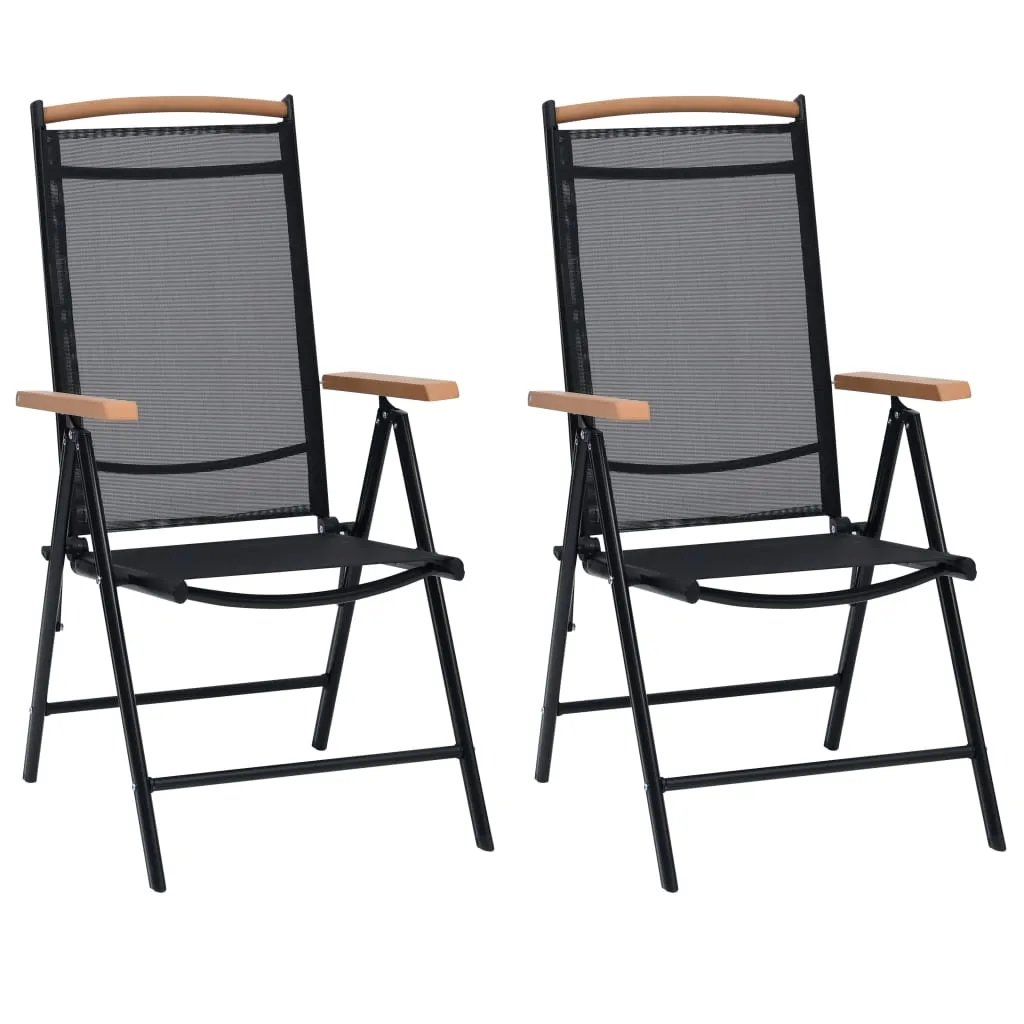 Patio Folding Chairs Camping Garden Chair with Armrest Textilene Black