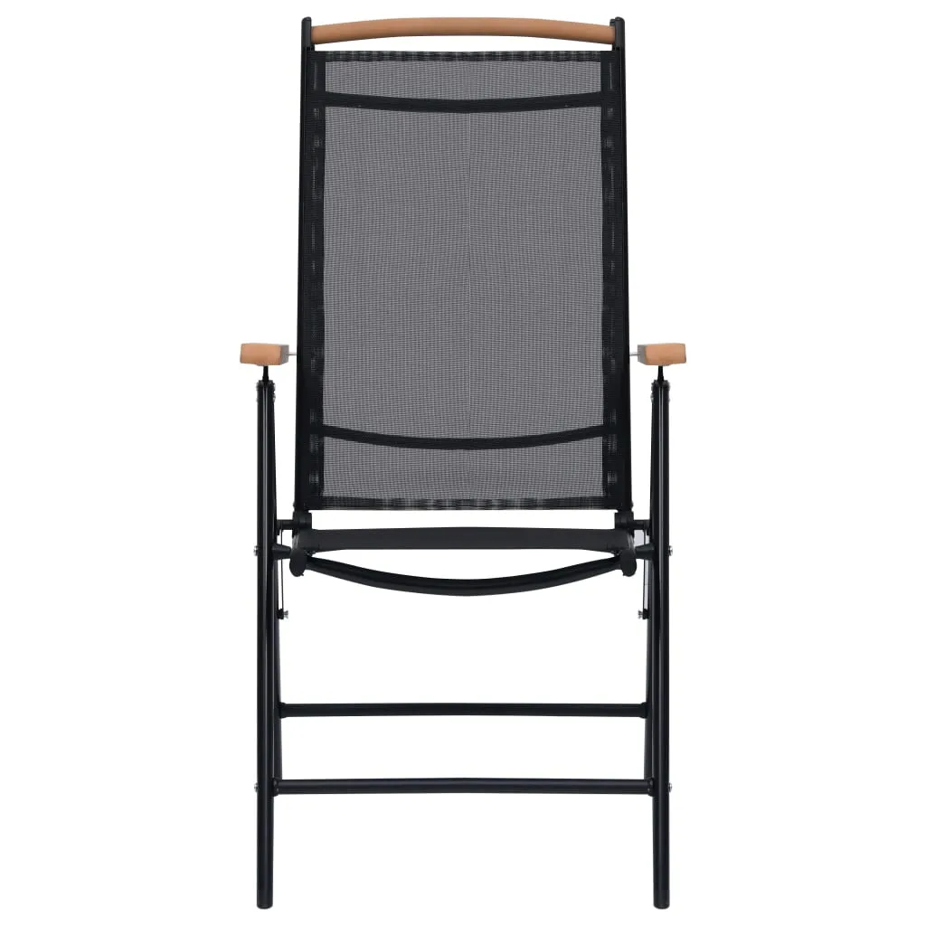 Patio Folding Chairs Camping Garden Chair with Armrest Textilene Black