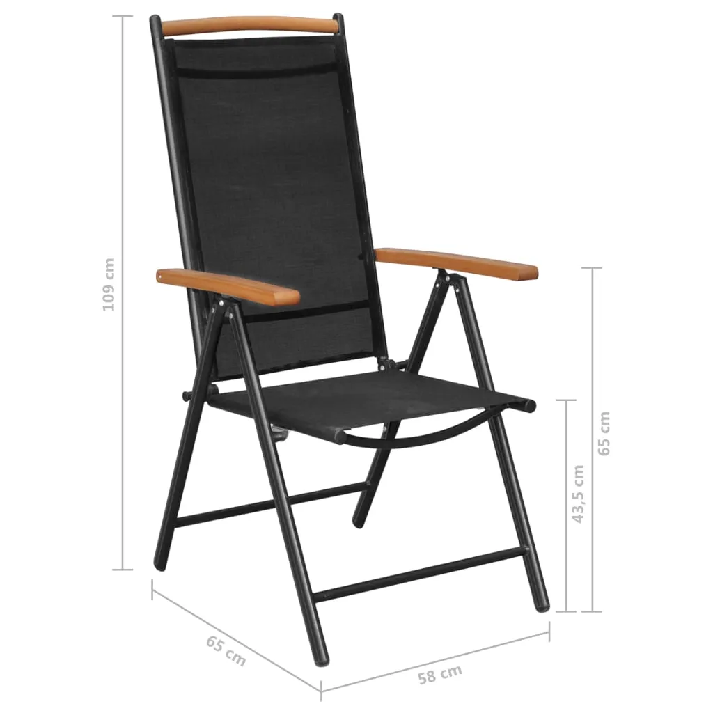 Patio Folding Chairs Camping Garden Chair with Armrest Textilene Black