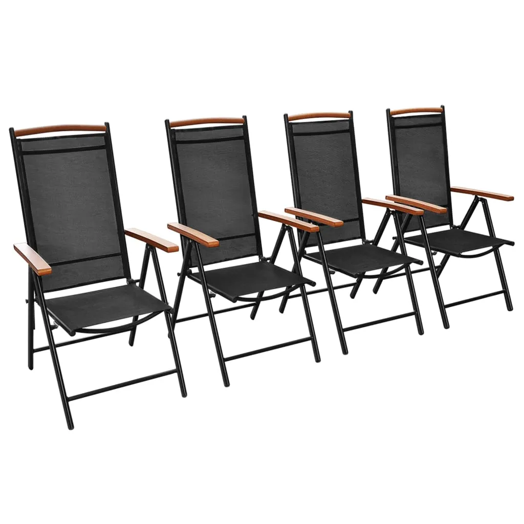 Patio Folding Chairs Camping Garden Chair with Armrest Textilene Black