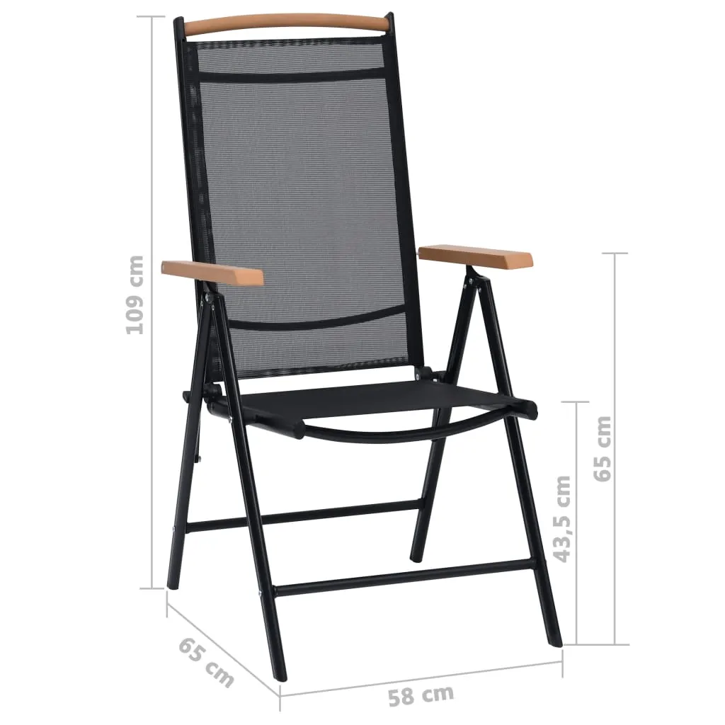 Patio Folding Chairs Camping Garden Chair with Armrest Textilene Black