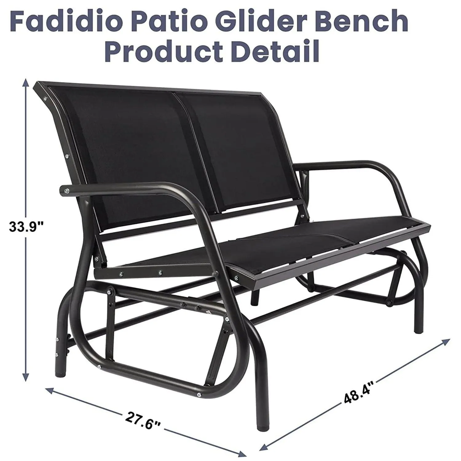 Patio Glider Bench 2-Person Outdoor Textilene Swing Rocking Loveseat with Armrest