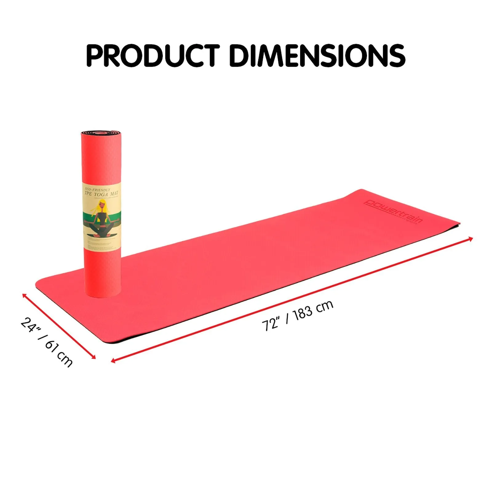 Powertrain TPE Pilates Exercise Yoga Mat 8mm - Red