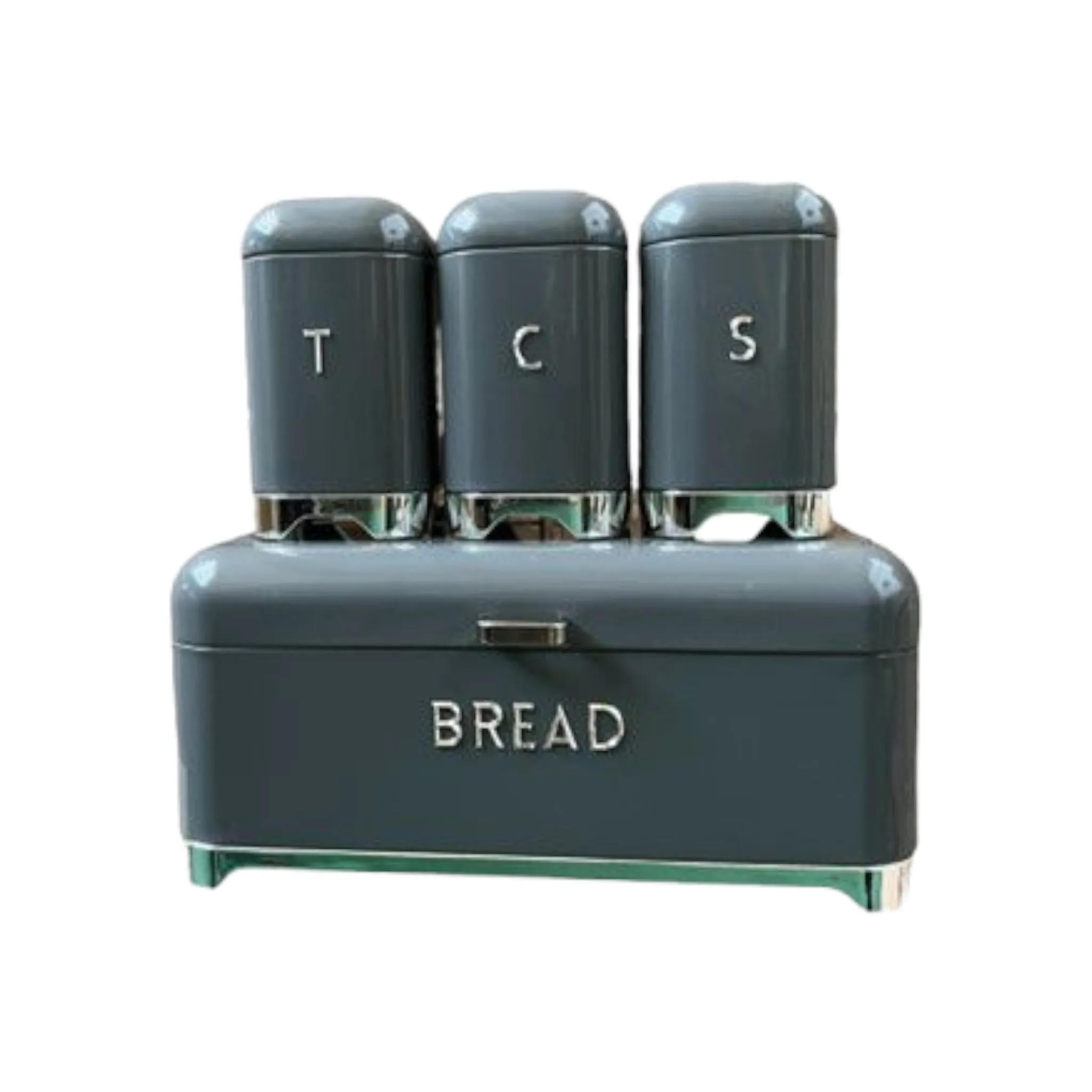 Retro Vintage Bread Bin with 3pc Canister Set Grey CH725