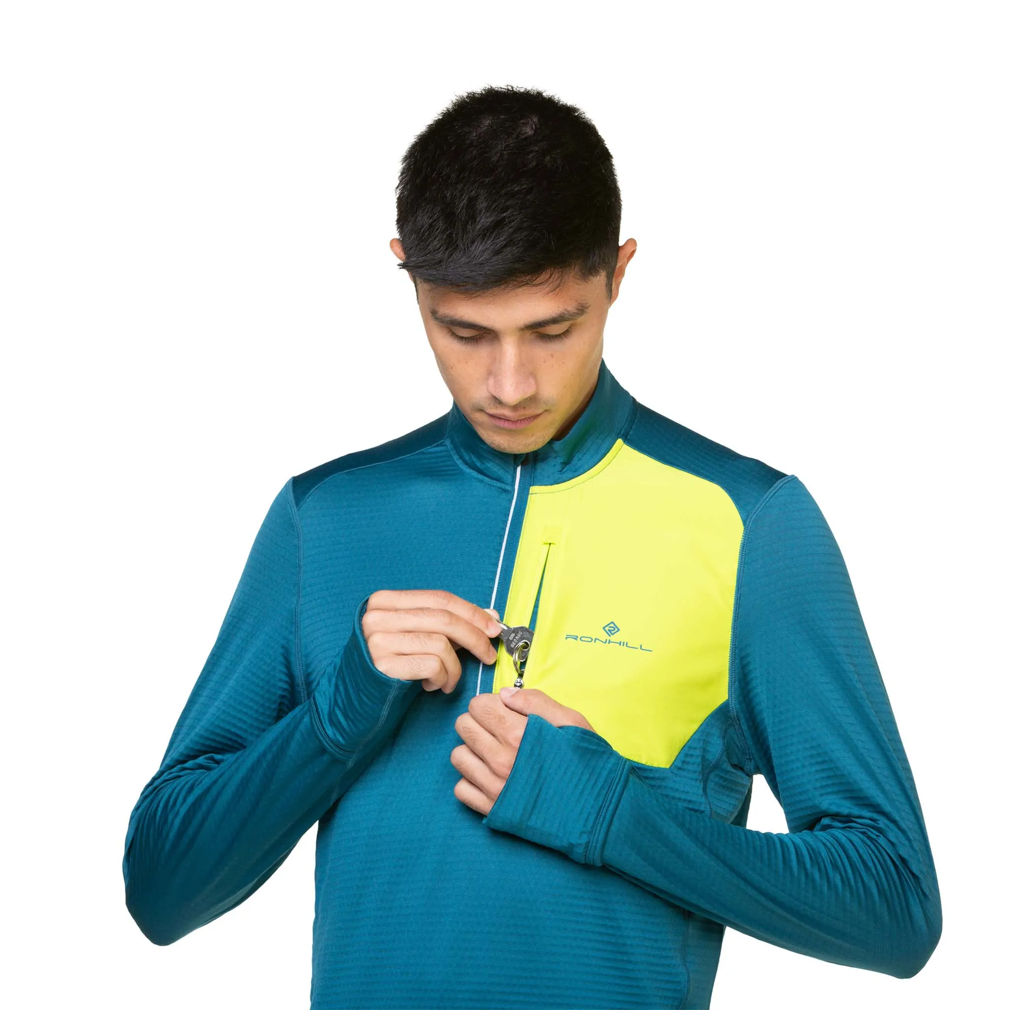 Ronhill | Men's Tech Winter 1/2 Zip - Deep Teal/Acid