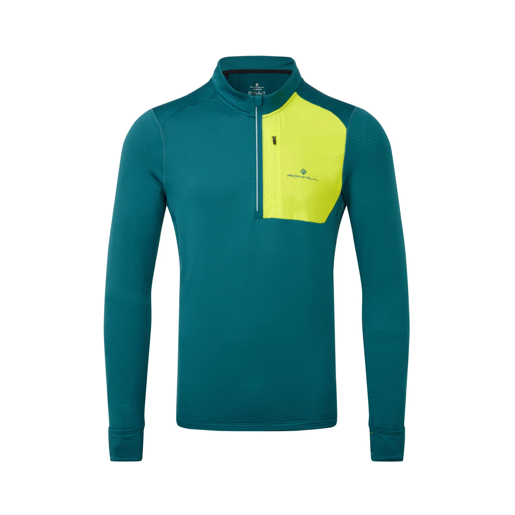 Ronhill | Men's Tech Winter 1/2 Zip - Deep Teal/Acid