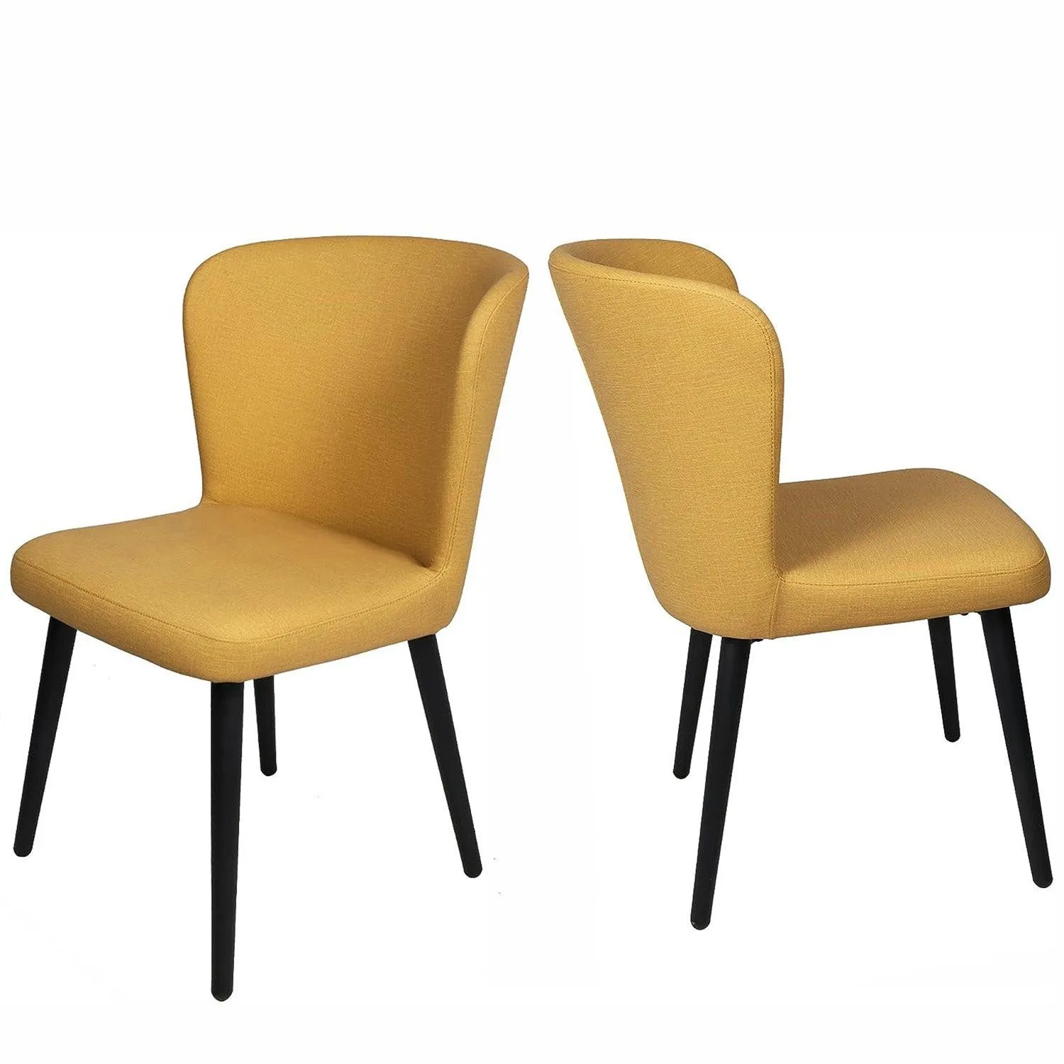 Set of 2 Dining Room Chairs Upholstered Side Chairs with Soft PU Leather Seat Backrest, Yellow