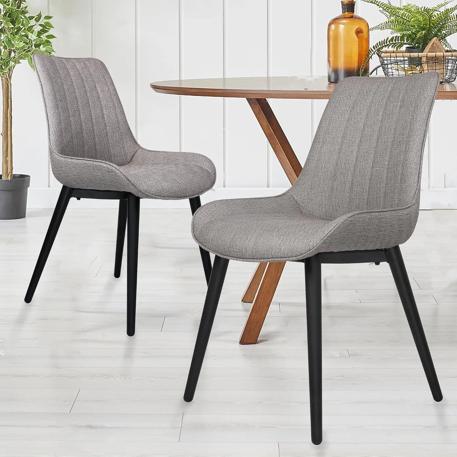 Set of 2 Elegant Modern Dining Chair, Metal Frame Comfortable Leather Vinyl Seat, Gray