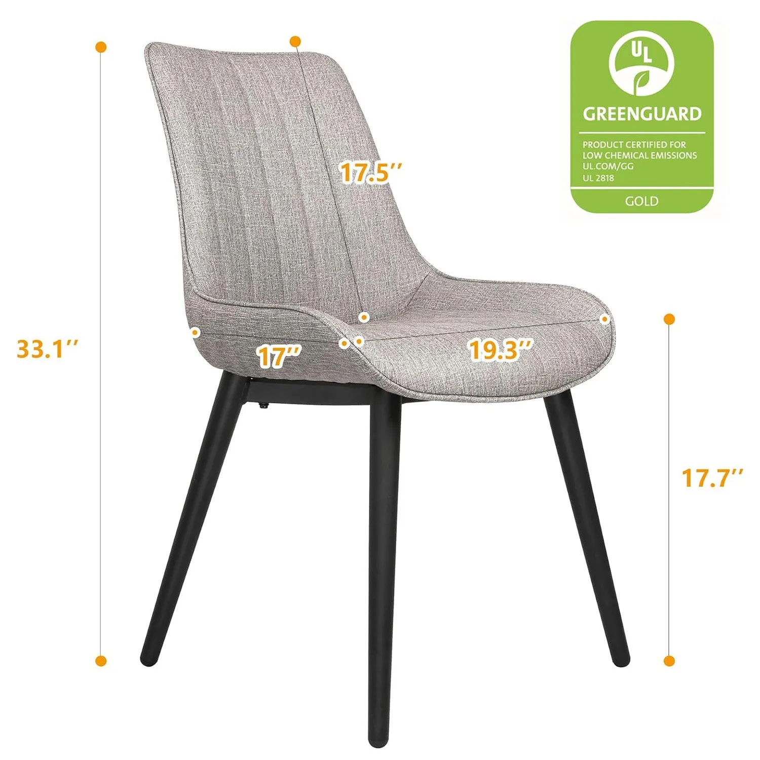 Set of 2 Elegant Modern Dining Chair, Metal Frame Comfortable Leather Vinyl Seat, Gray