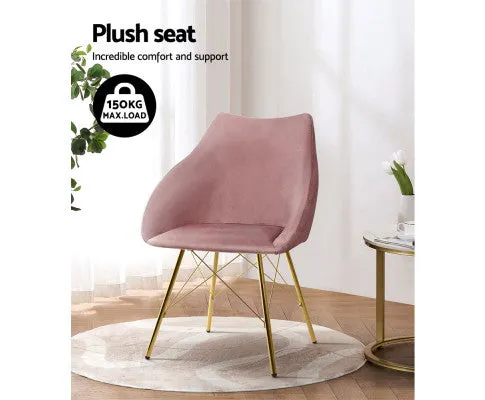 Set of 2 Valisa Dining Chairs Kitchen Chairs Upholstered Velvet Pink