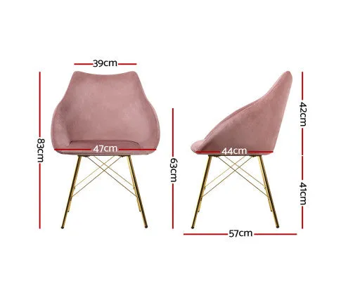 Set of 2 Valisa Dining Chairs Kitchen Chairs Upholstered Velvet Pink