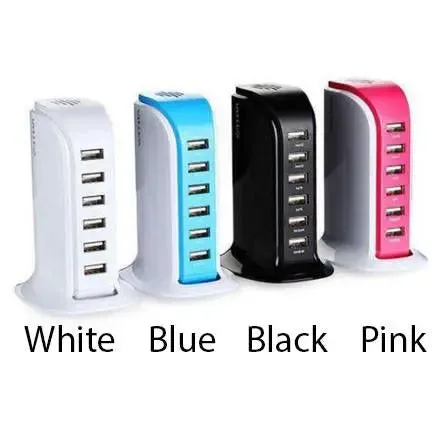 Smart Power 6 USB Colorful Tower for Every Desk at Home or Office -USB Tower