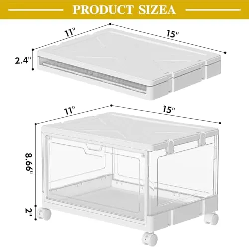 SNSLXH Clear Storage Bins with Lids & Wheels, Stackable Plastic Craft Containers, Large Closet Organizers Box for Bedrooms Living Rooms 24 QT, 4-Tiers