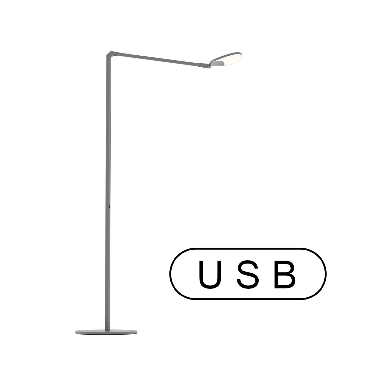 Splitty Matte Gray Contemporary LED Floor Lamp with USB Port