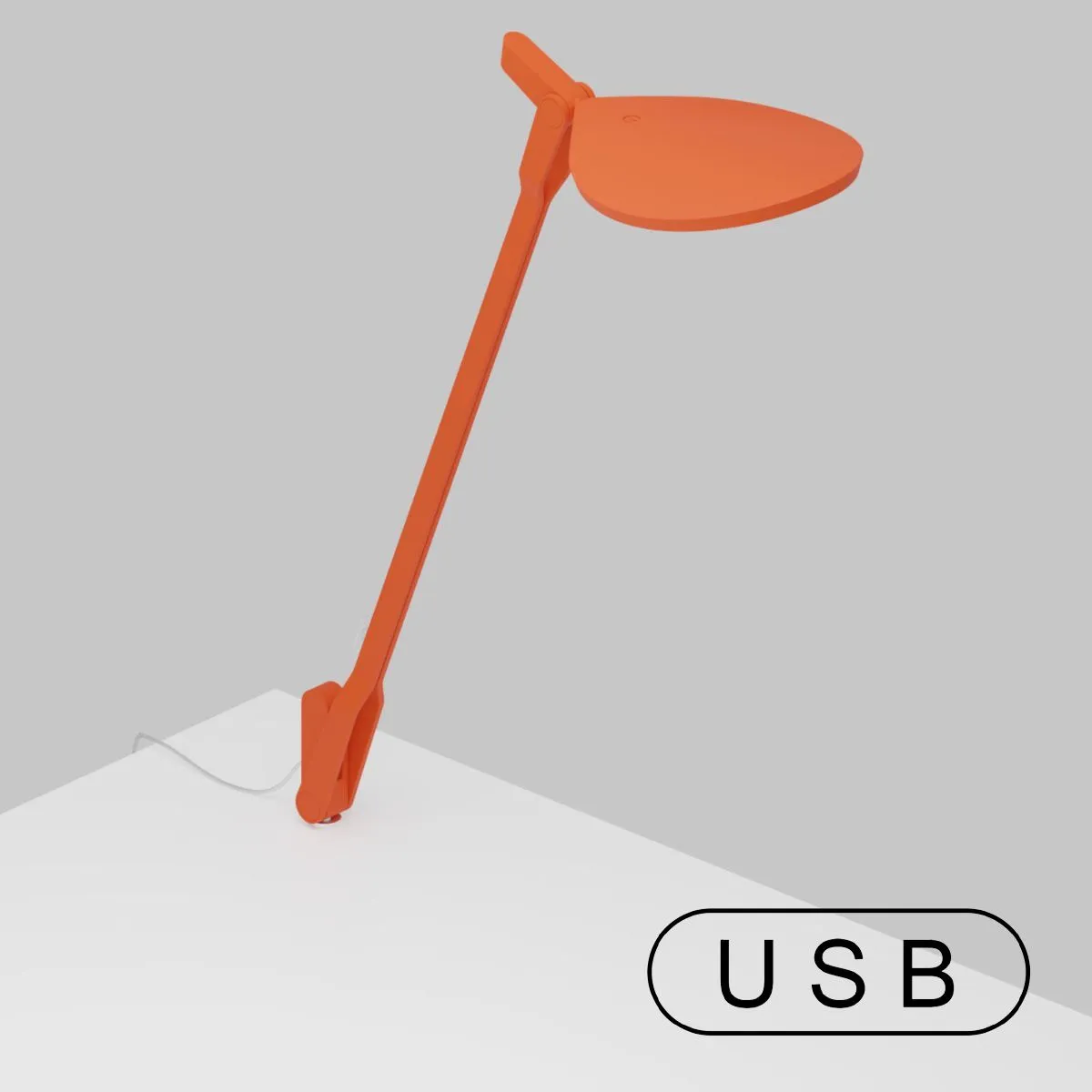 Splitty Matte Orange Contemporary LED Desk Lamp with Grommet Mount and USB Port