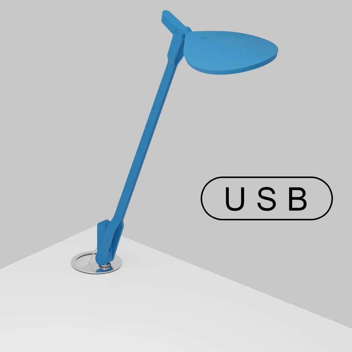 Splitty Matte Pacific Blue Contemporary LED Desk Lamp with Grommet Mount and USB Port