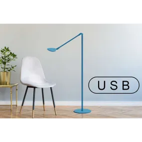 Splitty Matte Pacific Blue Contemporary LED Floor Lamp with USB Port