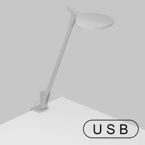 Splitty Silver Contemporary LED Desk Lamp with Two-Piece Desk Clamp and USB Port