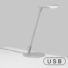 Splitty Silver Contemporary LED Desk Lamp with Wireless Charging Base and USB Port