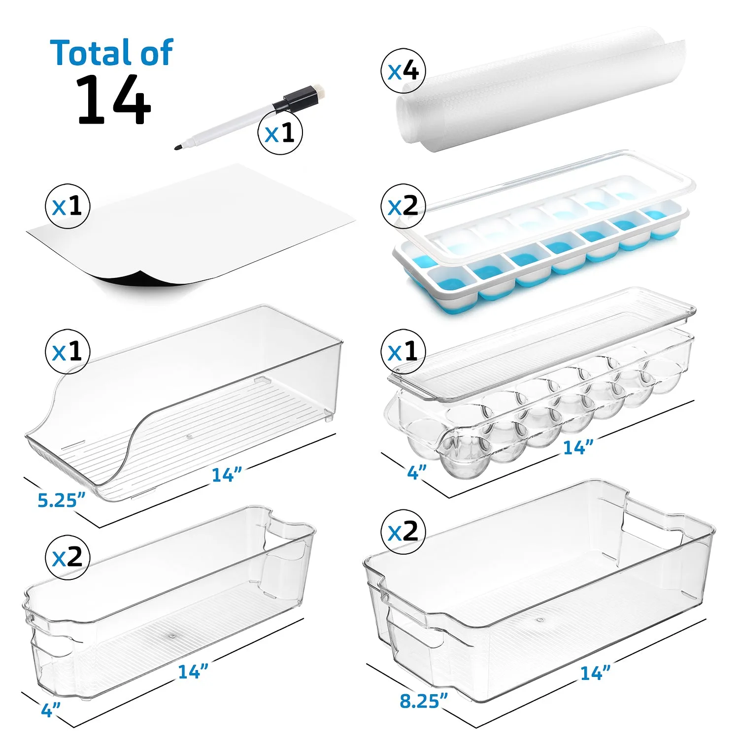 StorageBud Fridge Organizer - 14 Piece Refrigerator Organizer Bins - Stackable Freezer Organizer - Clear Refrigerator Organizer - Acrylic Fridge Bins