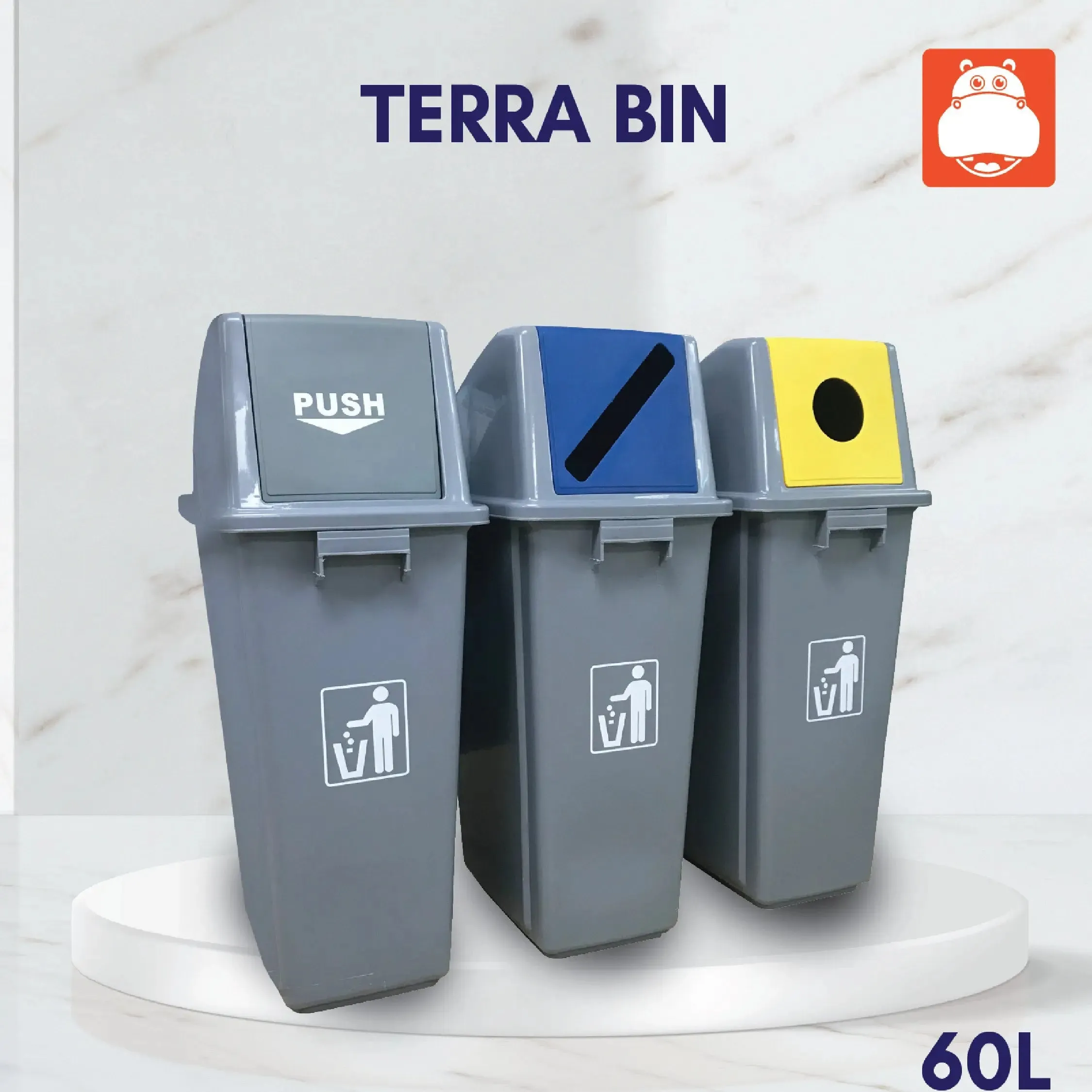 TERRA TSB-1 Slim Bin | 60L Recycling and Waste Bin | Space-Saving Trash Can with Recycling Option | Eco-Friendly Waste Solution