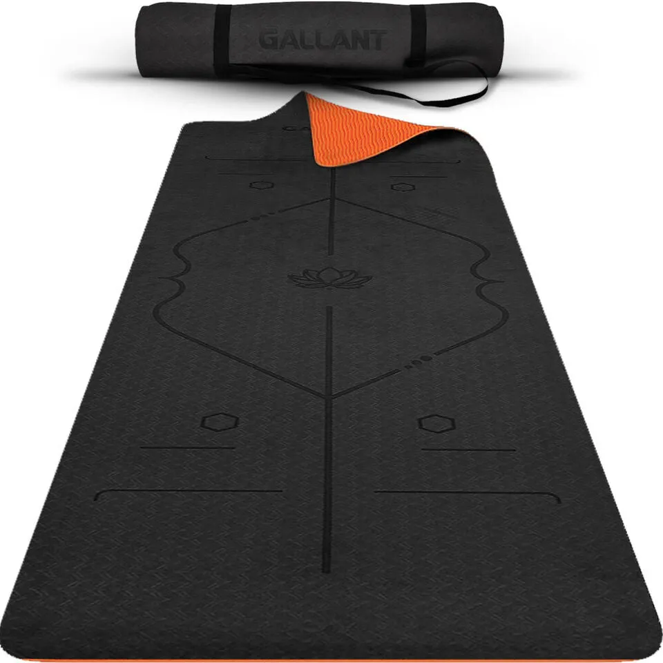 TPE Yoga Mat Non-Slip Alignment Lines Designee with Carry Straps