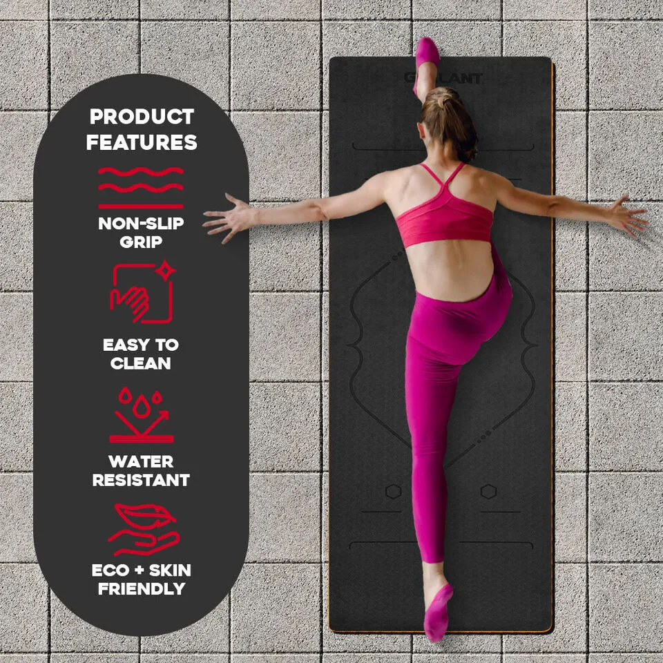 TPE Yoga Mat Non-Slip Alignment Lines Designee with Carry Straps