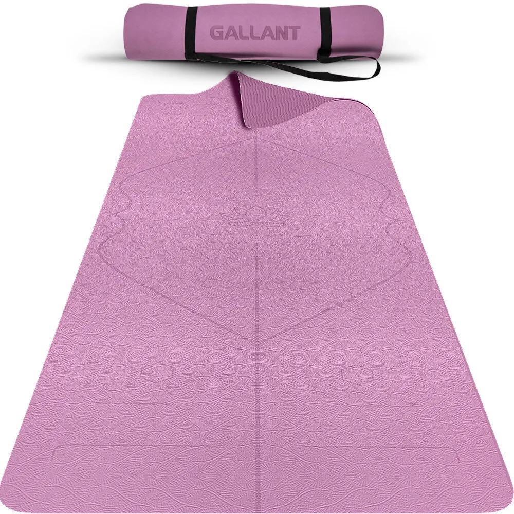 TPE Yoga Mat Non-Slip Alignment Lines Designee with Carry Straps