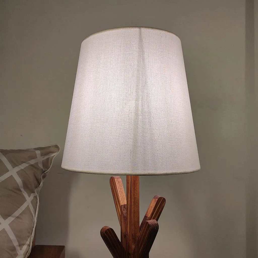 Vrikshya Wooden Table Lamp with Brown Base and Premium White Fabric Lampshade (BULB NOT INCLUDED)